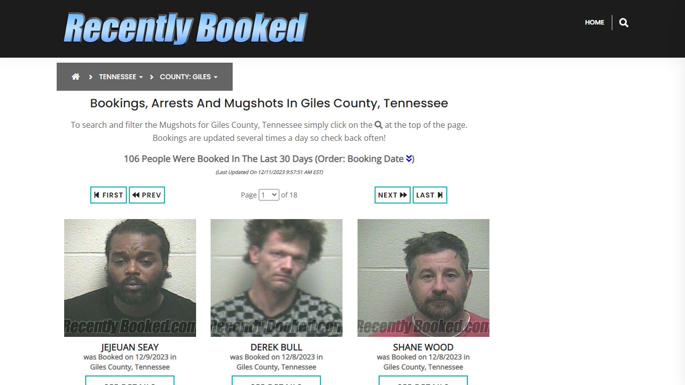 Recent bookings, Arrests, Mugshots in Giles County, Tennessee